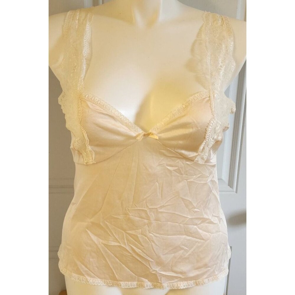 Vtg Bali Women's Sleeveless Camisole Cami Tank Lave Accents Satin Nylon Size 38